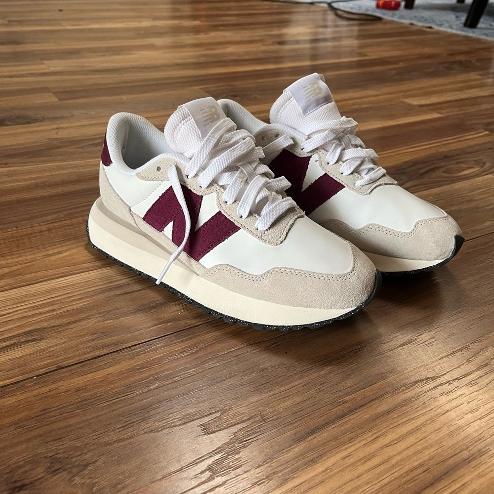 New Balance 237 White and Burgundy Sneakers